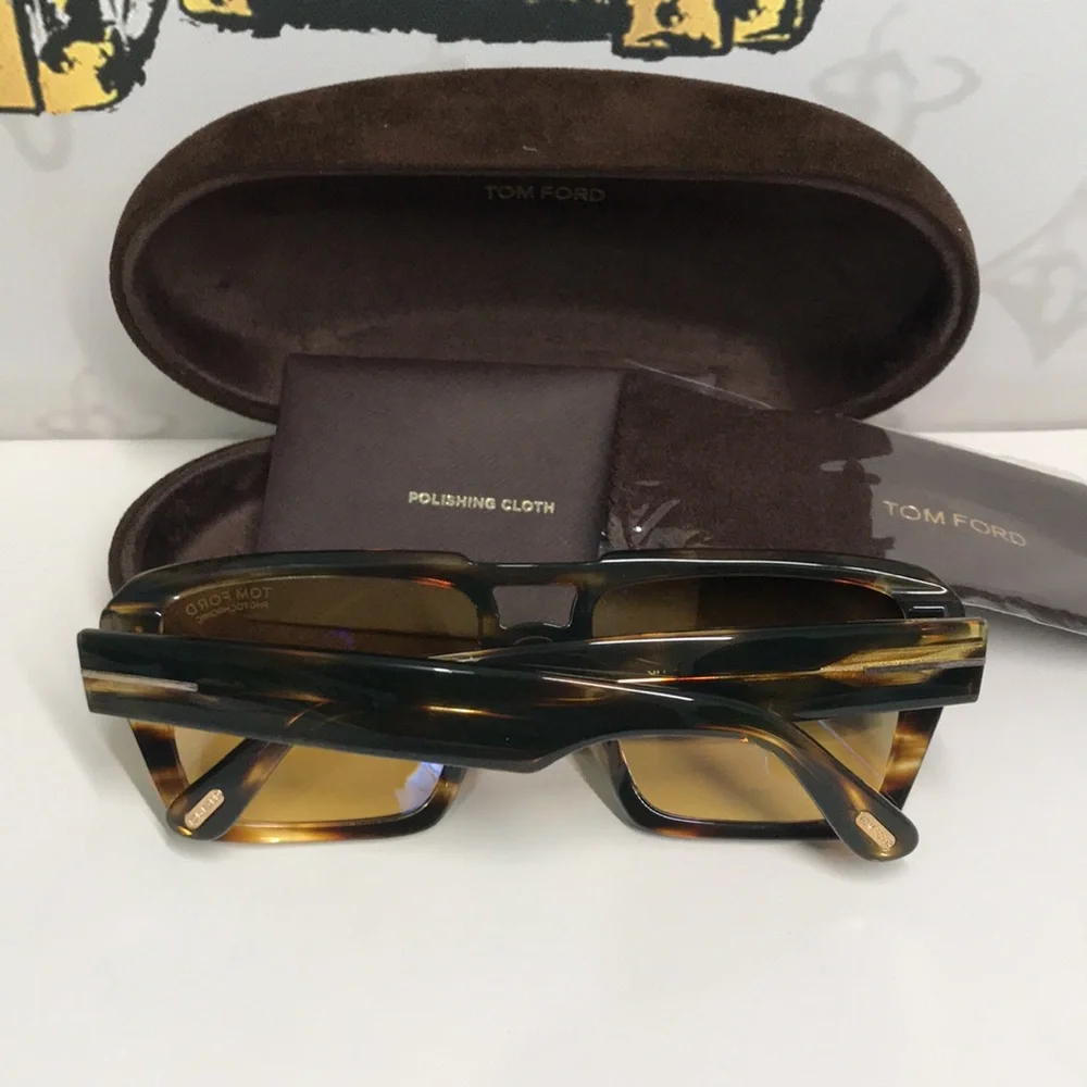 New Authentic Tom Ford TF1153 52E “Redford” Sunglasses – Dark Havana with Yellow